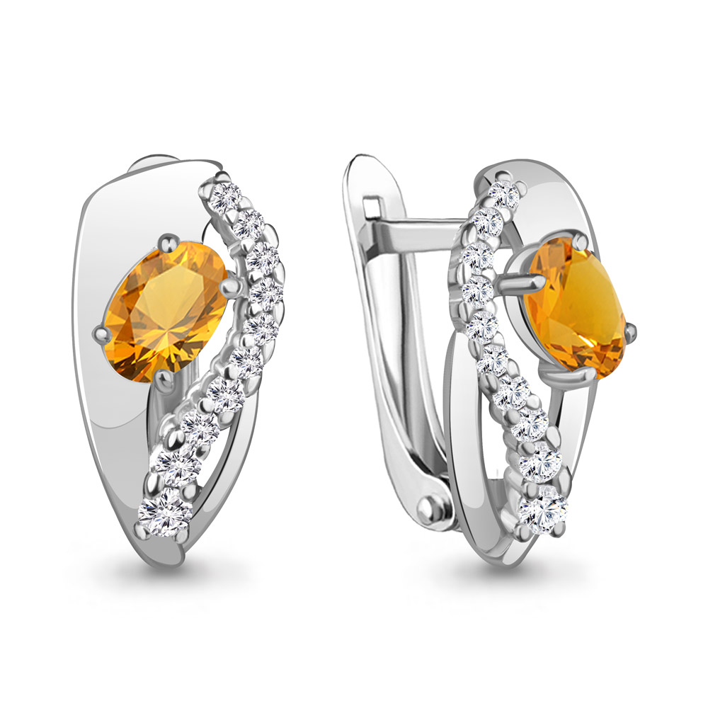 

Серьги из серебра с цитрином\фианитом Aquamarine Aquamarine 4780206А_925_р, 4780206А_925_р