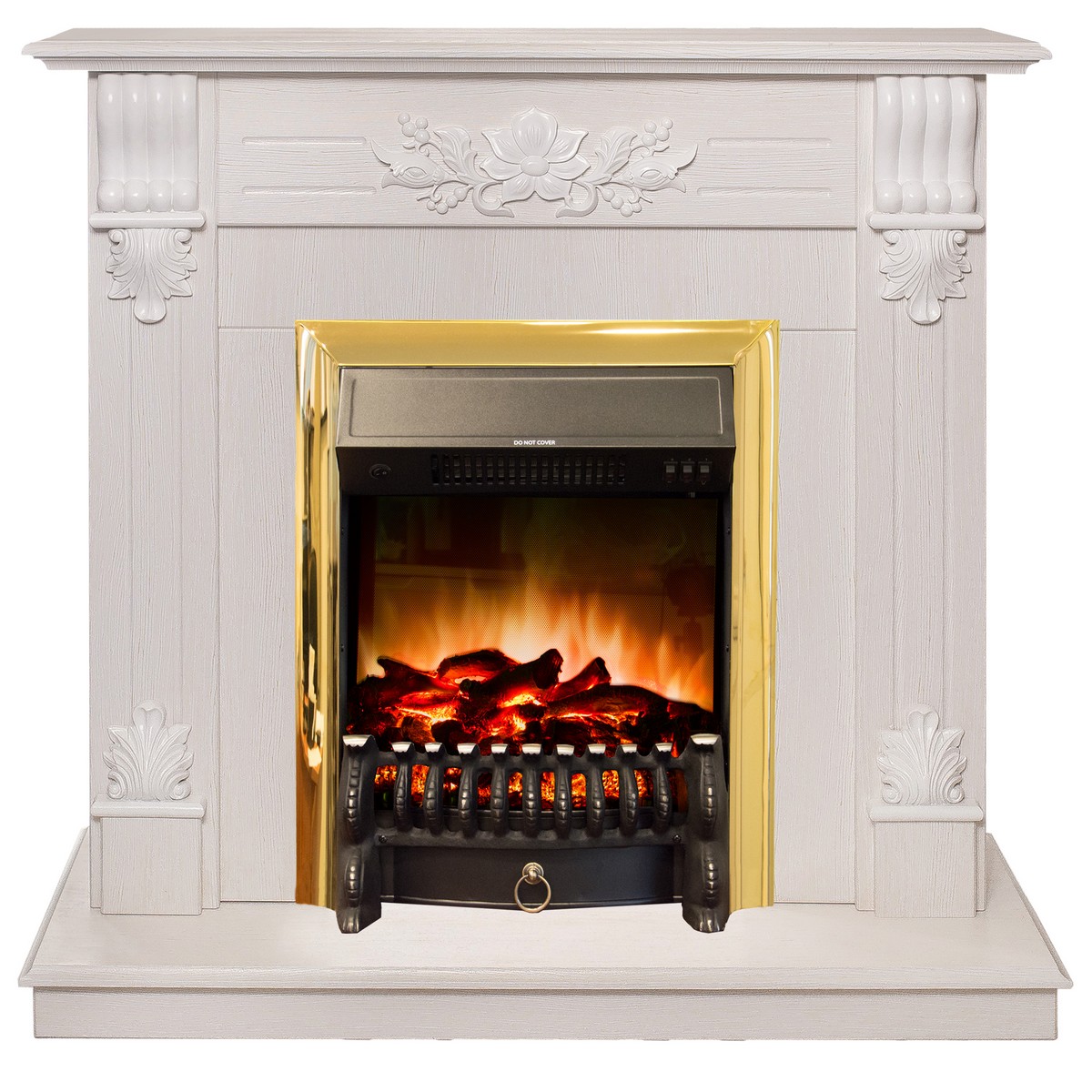 

Электрокамин RealFlame Ottawa WT с Fobos Lux S BR, звук потрескивания дров, Электрокамин Ottawa WT с очагом Fobos Lux Brass