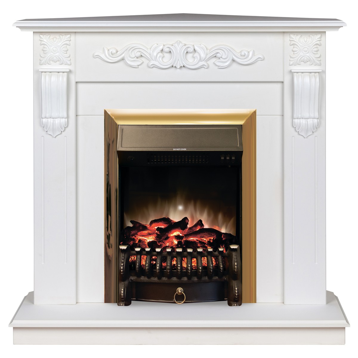 

Электрокамин RealFlame Dominica Coner WT с Fobos Lux BR S, угловой, Электрокамин Dominica Corner WT с очагом Fobos Lux Brass