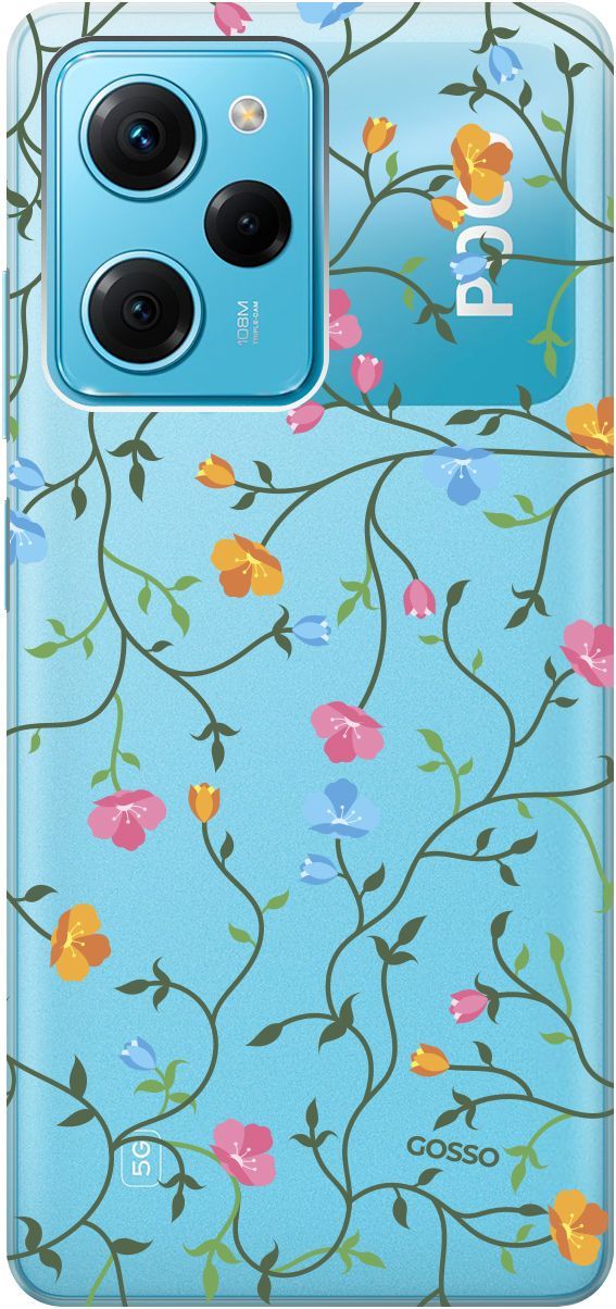 

Чехол на Poco X5 Pro 5G "Сurly Flowers" прозрачный, Прозрачный;голубой, 158261