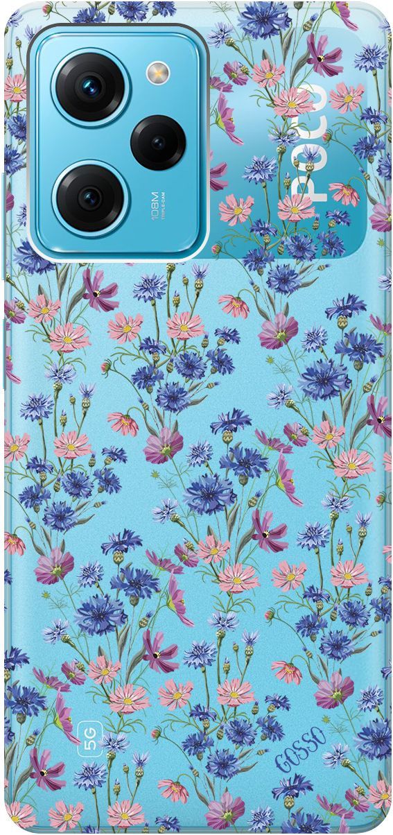 

Чехол на Poco X5 Pro 5G "Lovely Cornflowers" прозрачный, Прозрачный;голубой, 158261