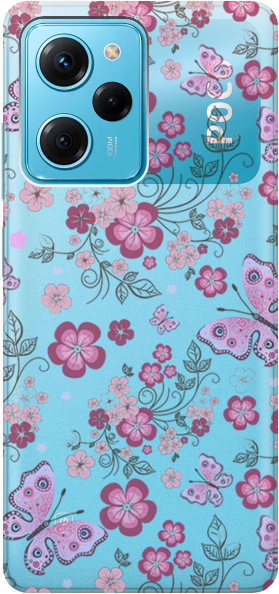 

Чехол на Poco X5 Pro 5G "Butterflies and Flowers" прозрачный, Прозрачный;розовый, 158261