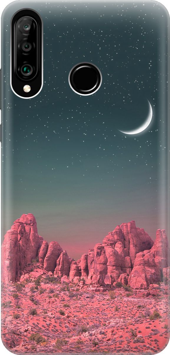 

Чехол на Honor 20 Lite/20s/Huawei P30 Lite "Месяц над розовыми горами", Розовый;черный, 280