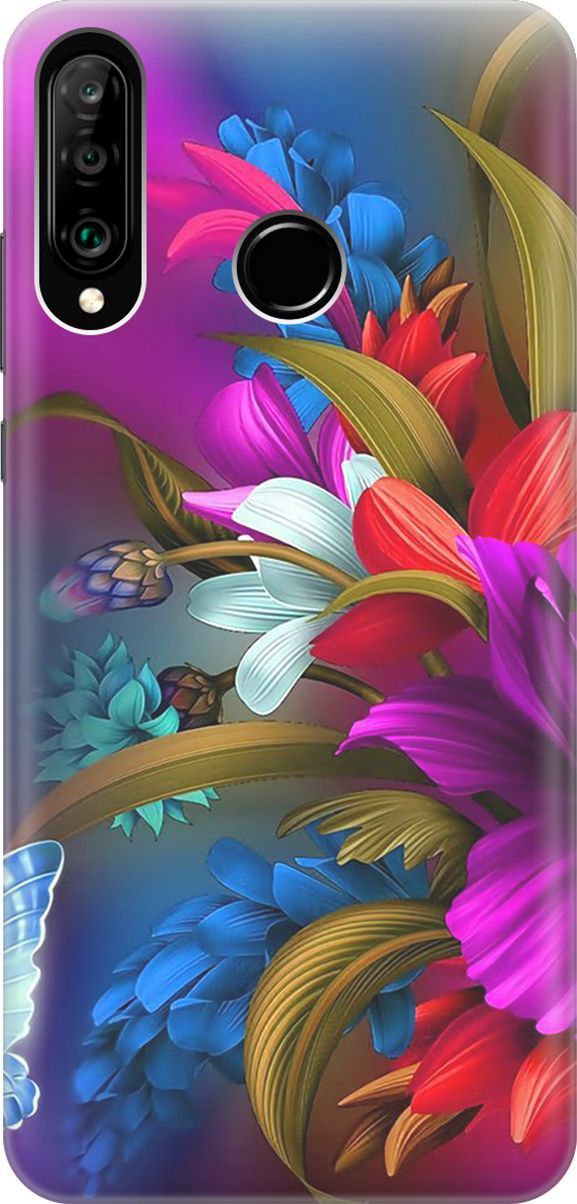 

Чехол на Honor 20 Lite/20s/Huawei P30 Lite "Фантастические цветы", Зеленый;красный, 280