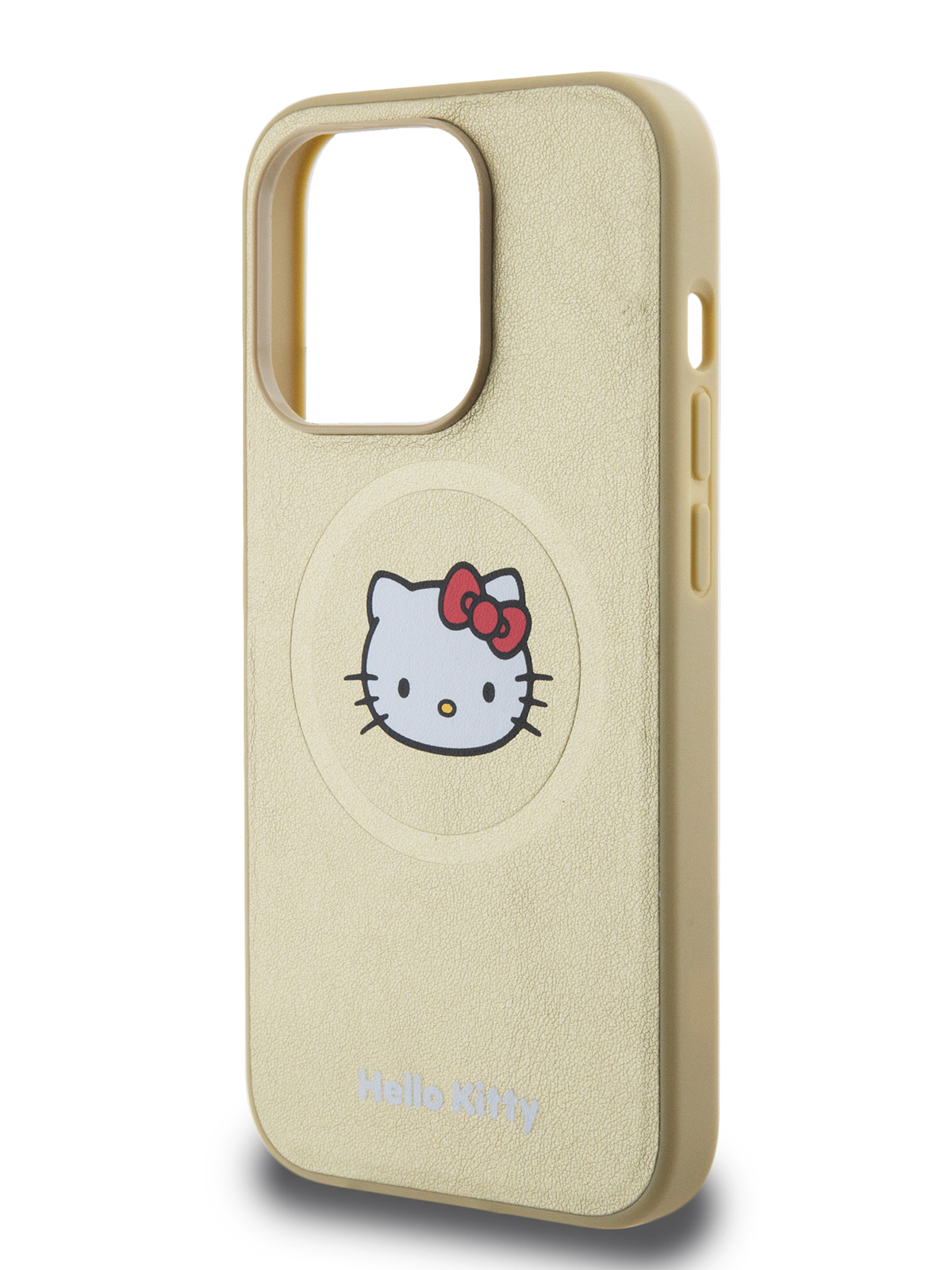 Чехол Hello Kitty для iPhone 15 Pro с MagSafe из экокожи золотой