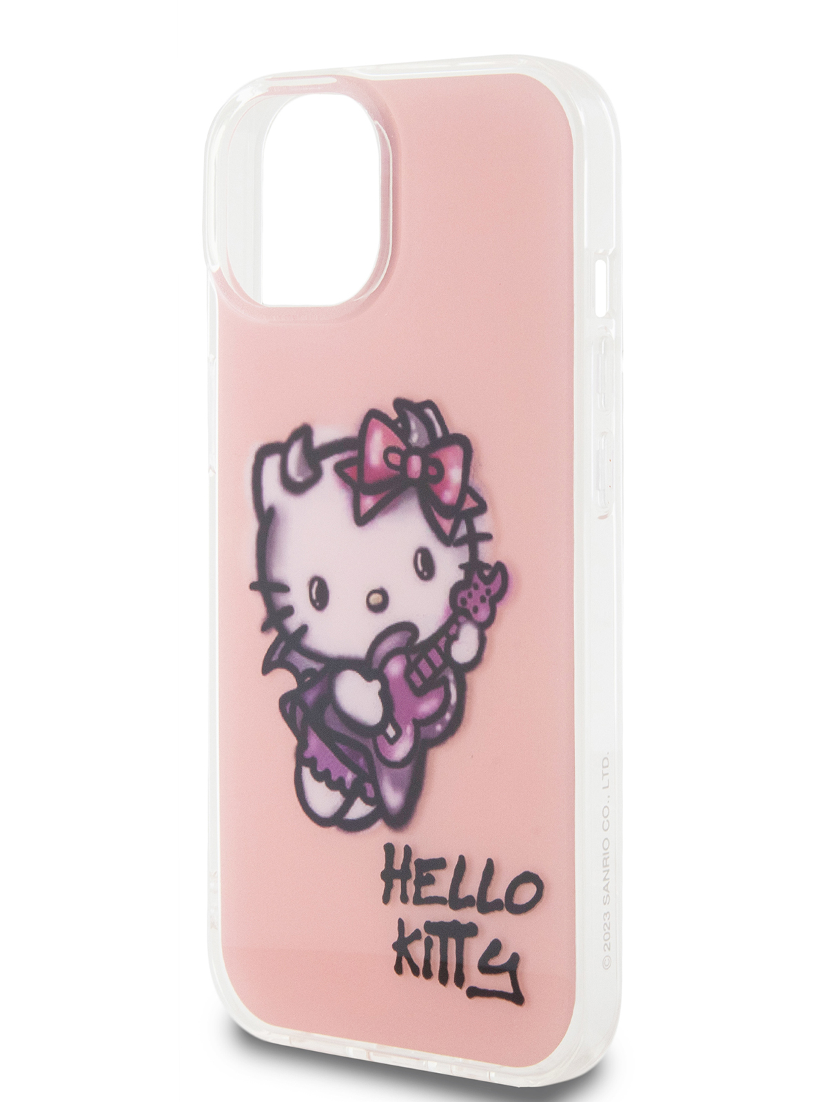 Чехол Hello Kitty для iPhone 15 ударопрочный с принтом Graffiti Guitar розовый