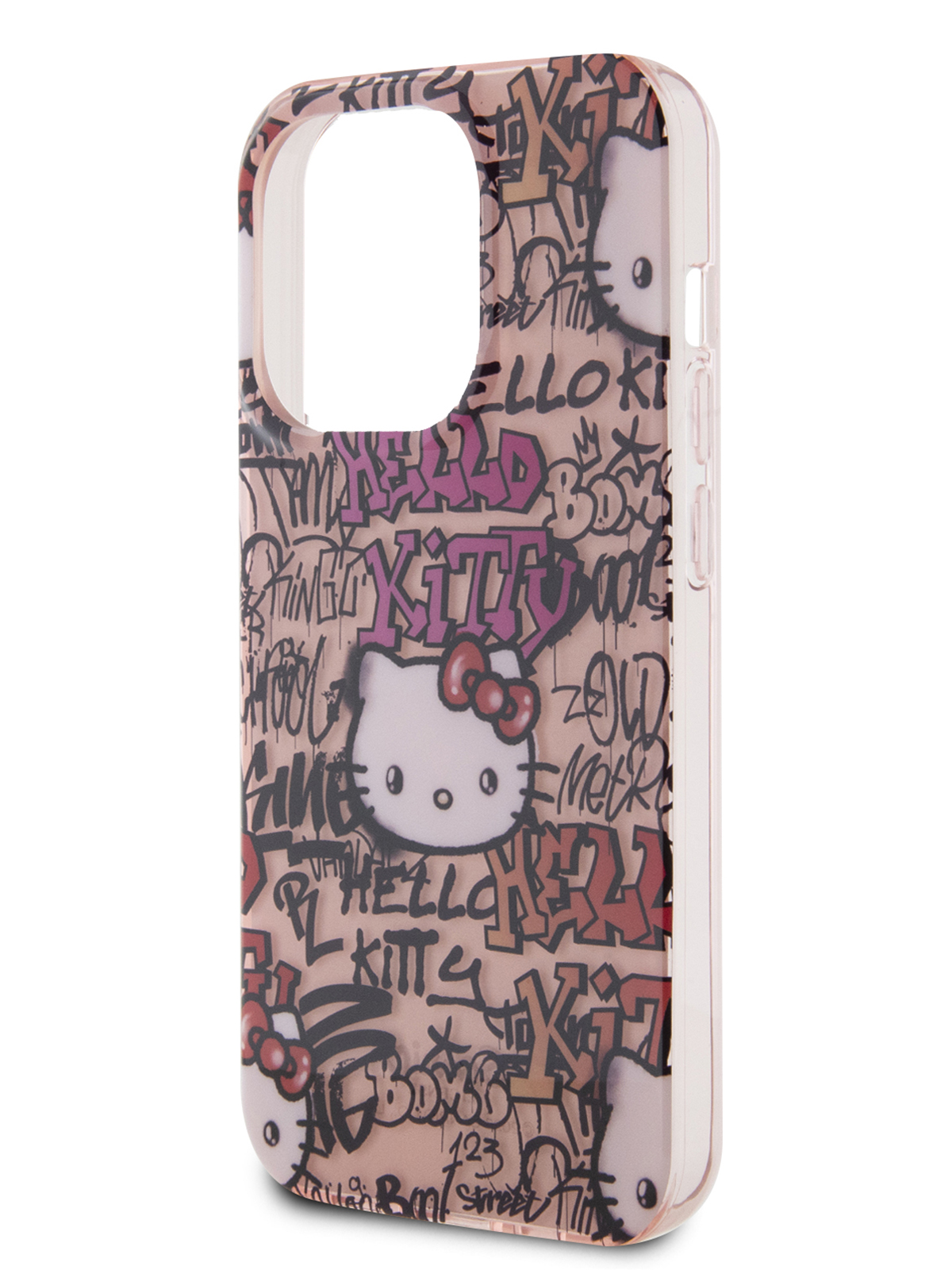 Чехол Hello Kitty для iPhone 15 Pro ударопрочный с принтом Graffiti Tags розовый