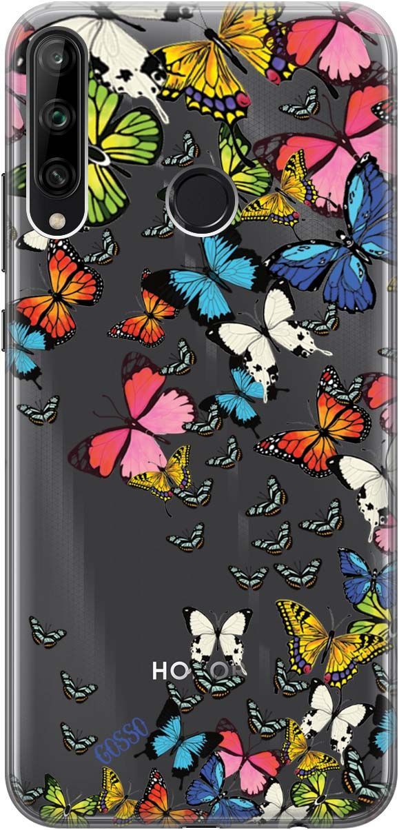 

Чехол на Honor 9C/Huawei P40 Lite E "Magic Butterflies" прозрачный, Прозрачный;желтый, 128