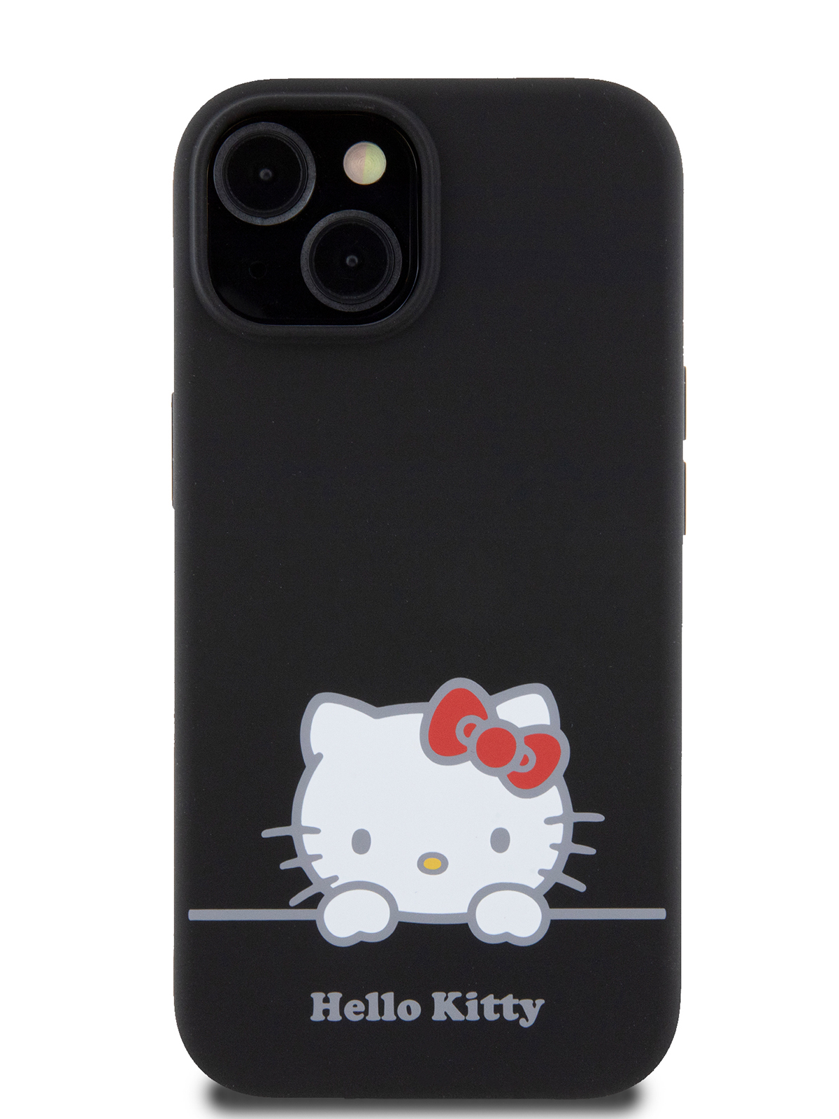 Чехол Hello Kitty для iPhone 15 силиконовый с принтом Dreaming Kitty черный