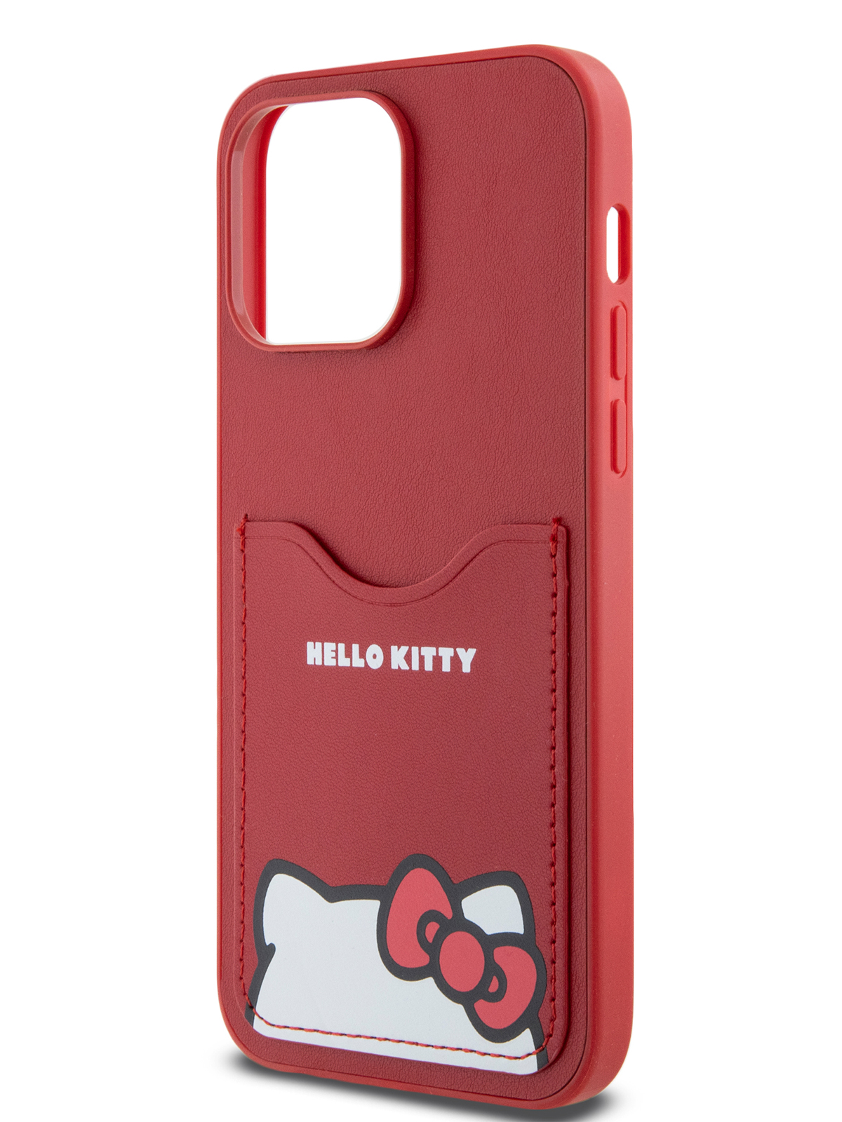 Чехол Hello Kitty для iPhone 14 Pro Max из экокожи с карманом для карты красный