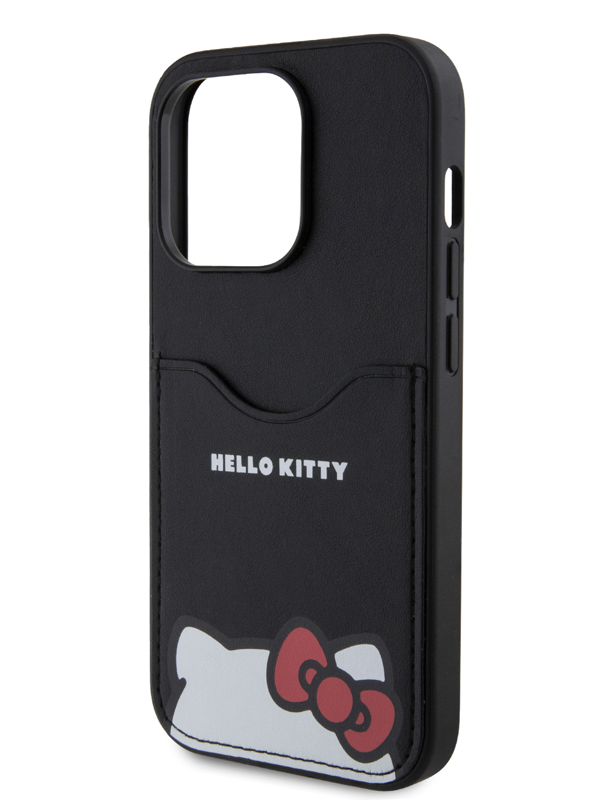 

Чехол Hello Kitty для iPhone 15 Pro из экокожи с карманом для карты черный