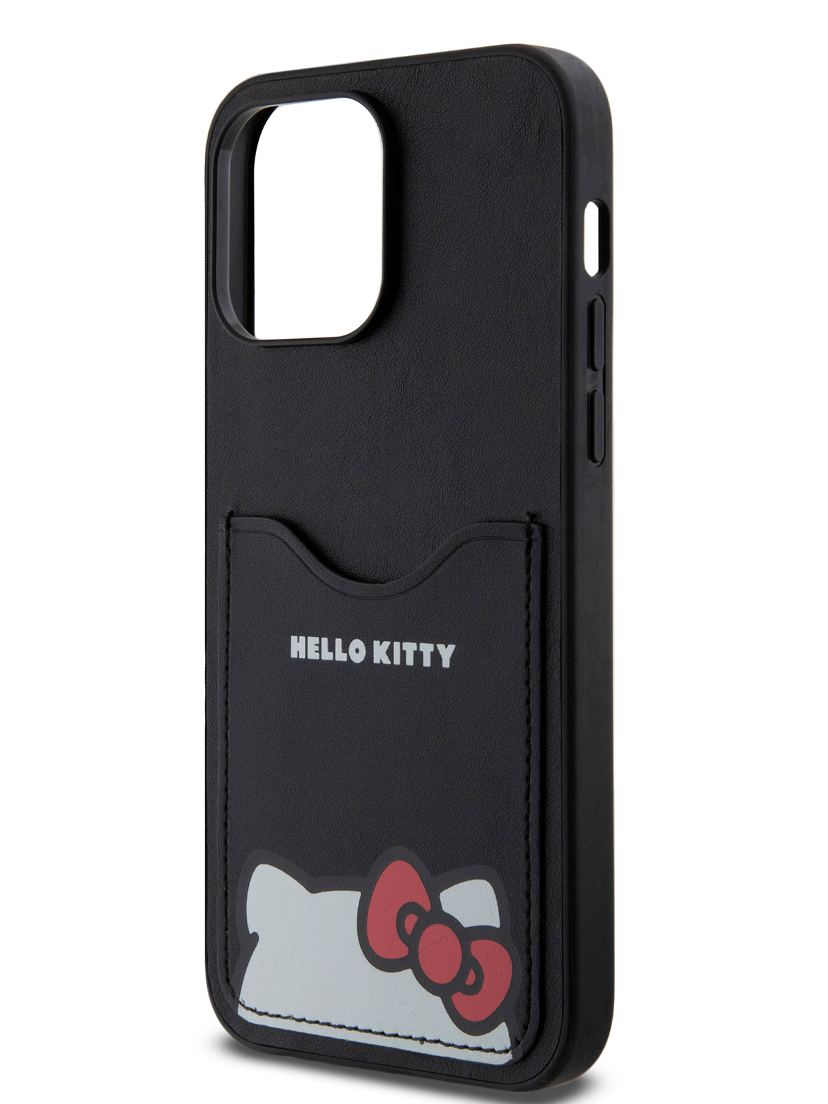 

Чехол Hello Kitty для iPhone 14 Pro Max из экокожи с карманом для карты, черный