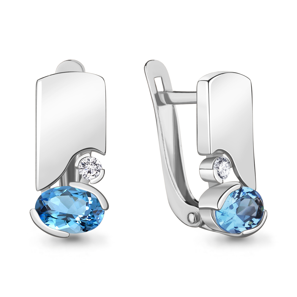 

Серьги из серебра с топазом\фианитом Aquamarine Aquamarine 4778705А_925_р, 4778705А_925_р