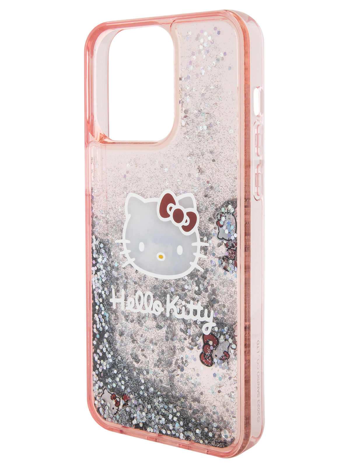 Чехол Hello Kitty для iPhone 15 Pro Max двухслойный с гелем и блестками, розовый
