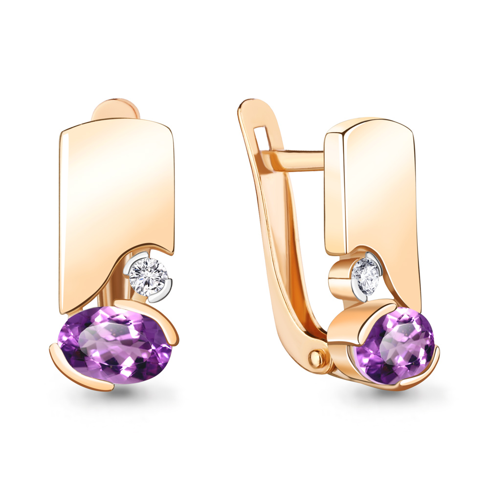 

Серьги из серебра с аметистом\фианитом Aquamarine Aquamarine 4778704А_925_з, 4778704А_925_з