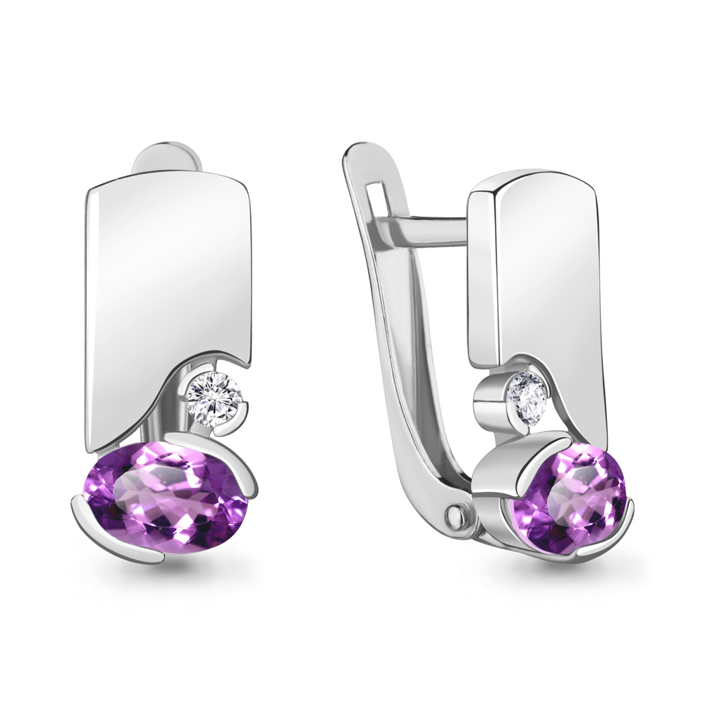 

Серьги из серебра с аметистом\фианитом Aquamarine Aquamarine 4778704А_925_р, 4778704А_925_р