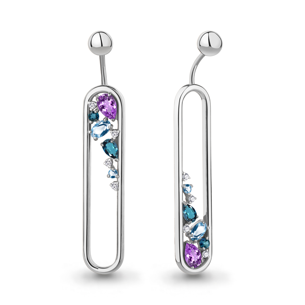 

Серьги из серебра с аметистом\топазом\фианитом Aquamarine Aquamarine 4778534А_925_р, 4778534А_925_р
