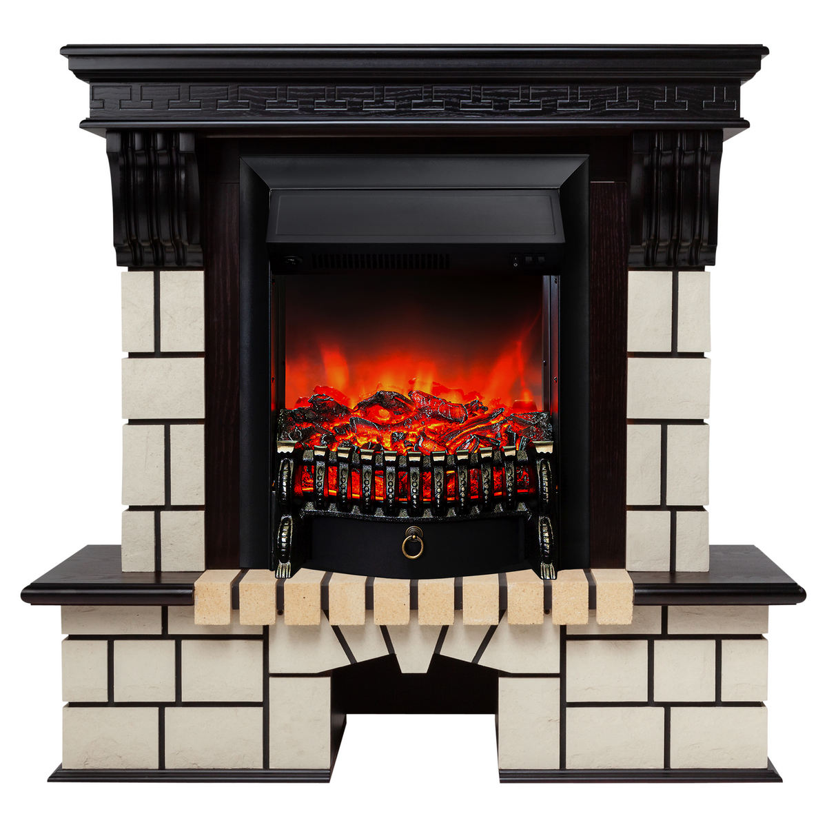 

Электрокамин RealFlame Stone AO с Fobos s Lux BL, звук потрескивания дров, Электрокамин Stone STD AO с очагом Fobos Lux Black