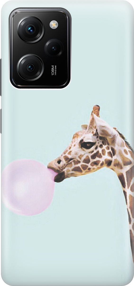 

Чехол на Xiaomi Poco X5 Pro 5G с эффектом блеска "Жирав и жвачка", Голубой;коричневый, 158253