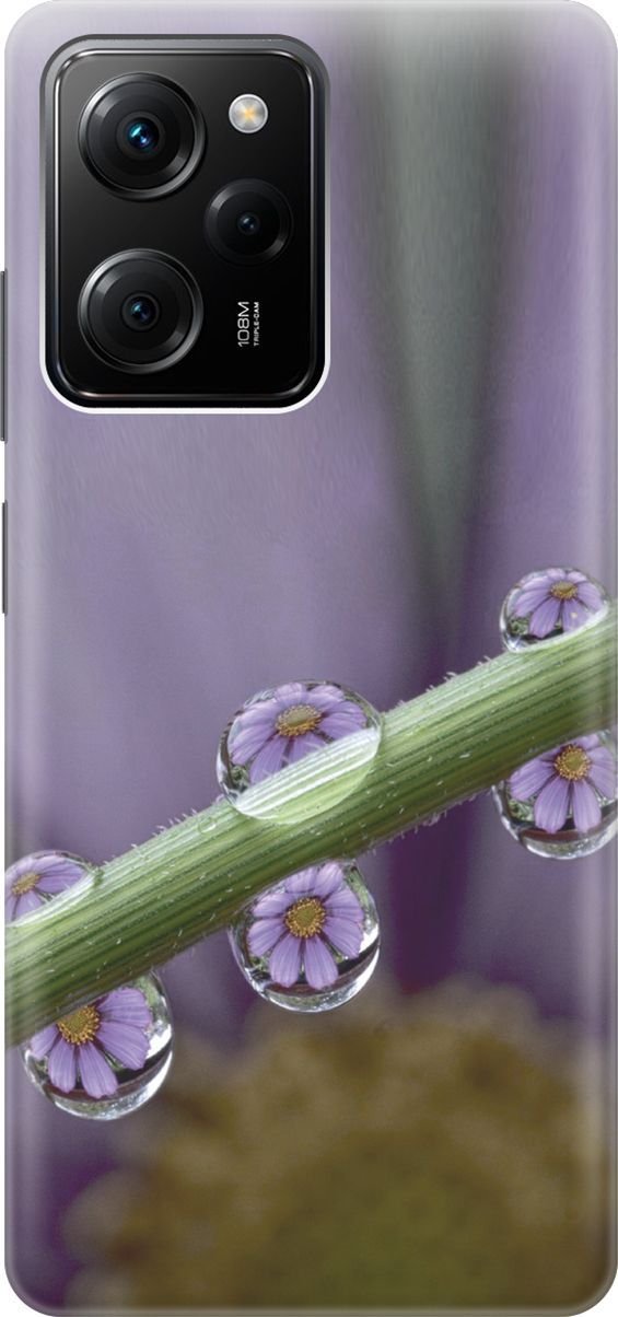 

Чехол на Poco X5 Pro 5G "Сиреневые цветы в каплях", Зеленый;фиолетовый, 158255