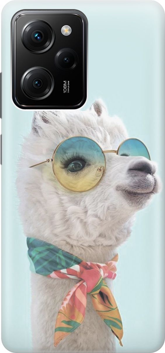 

Чехол на Poco X5 Pro 5G "Стильная лама", Белый;голубой, 158253