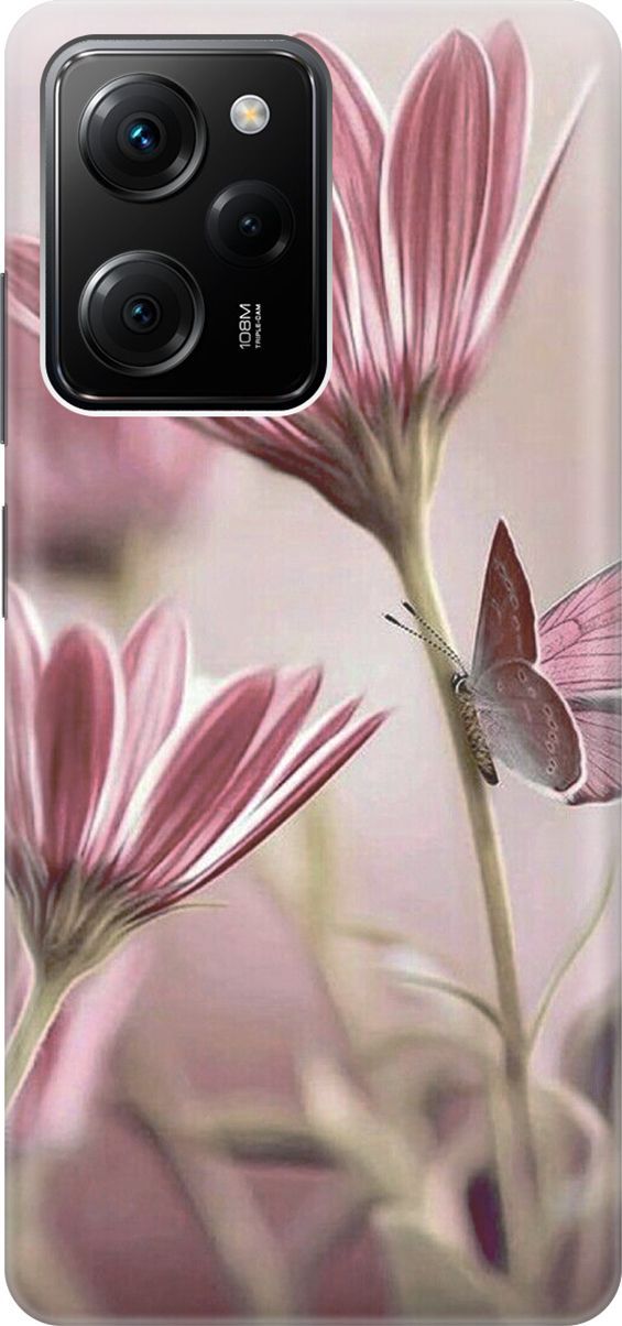 

Чехол на Poco X5 Pro 5G "Бабочка на розовом цветке", Бежевый;розовый, 158255