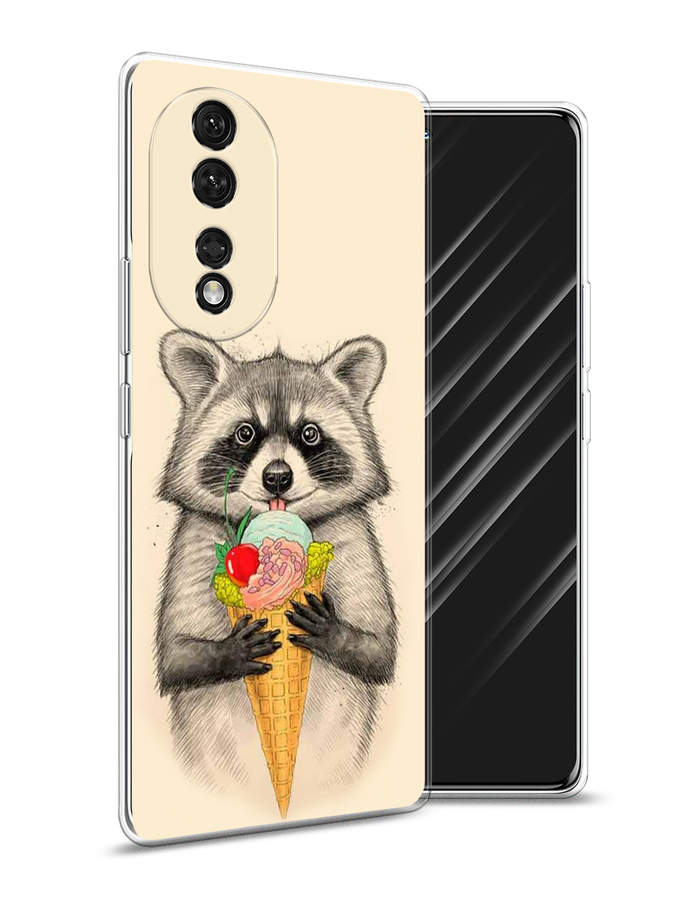 

Чехол Awog на Honor 80 Pro "Енот с мороженым", Бежевый;серый, 6120450-10