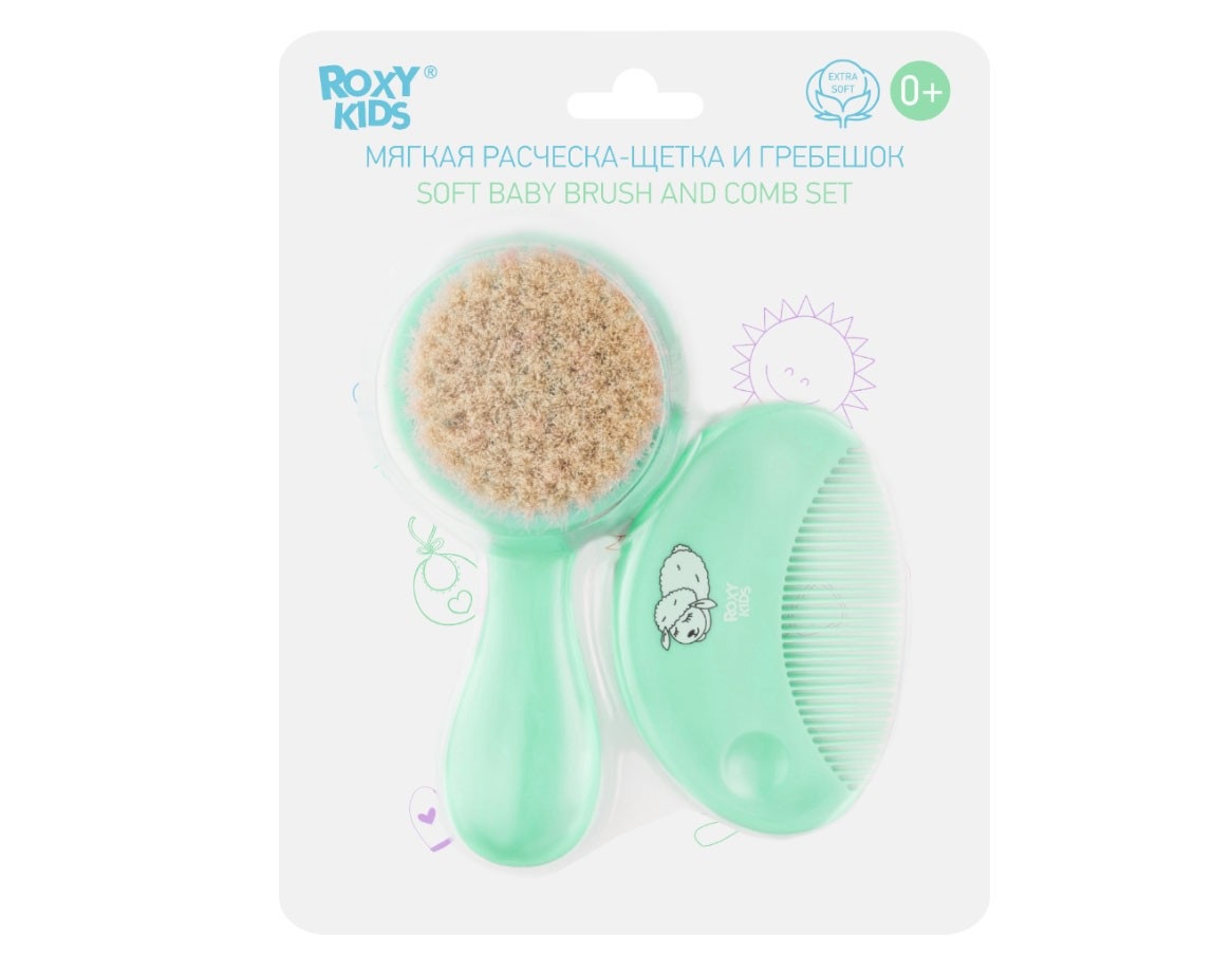 

Мягкая расческа-щетка и гребешок с ворсом из овечьей шерсти ROXY-KIDS мятный 9779993