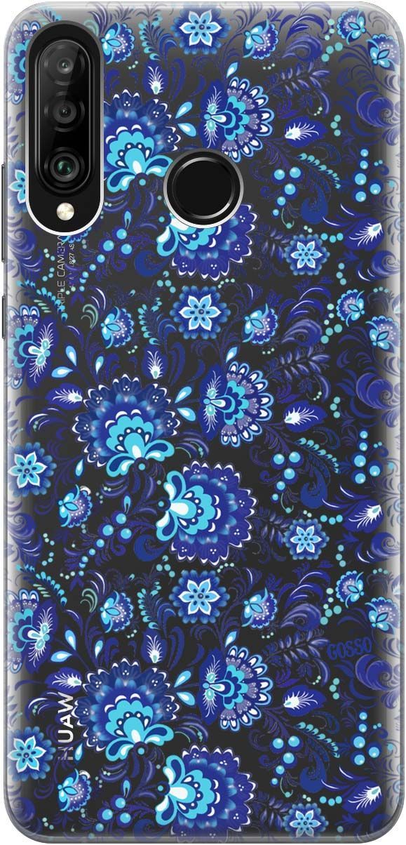 

Чехол на Honor 20 Lite/20s/Huawei P30 Lite "Gzhel" прозрачный, Прозрачный;голубой, 0