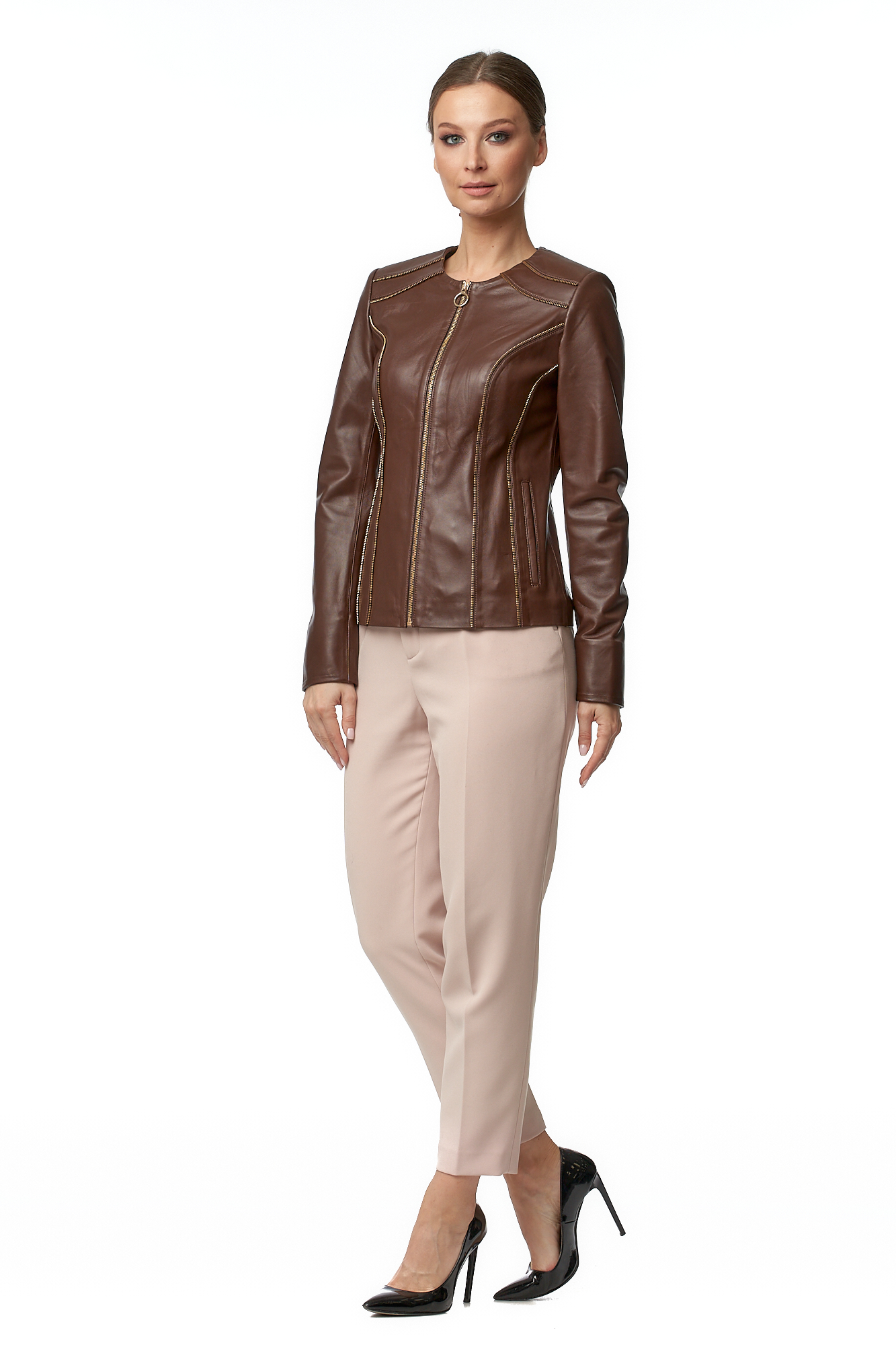 

Кожаная куртка женская МОСМЕХА 8016803 коричневая 44 RU, 8016803