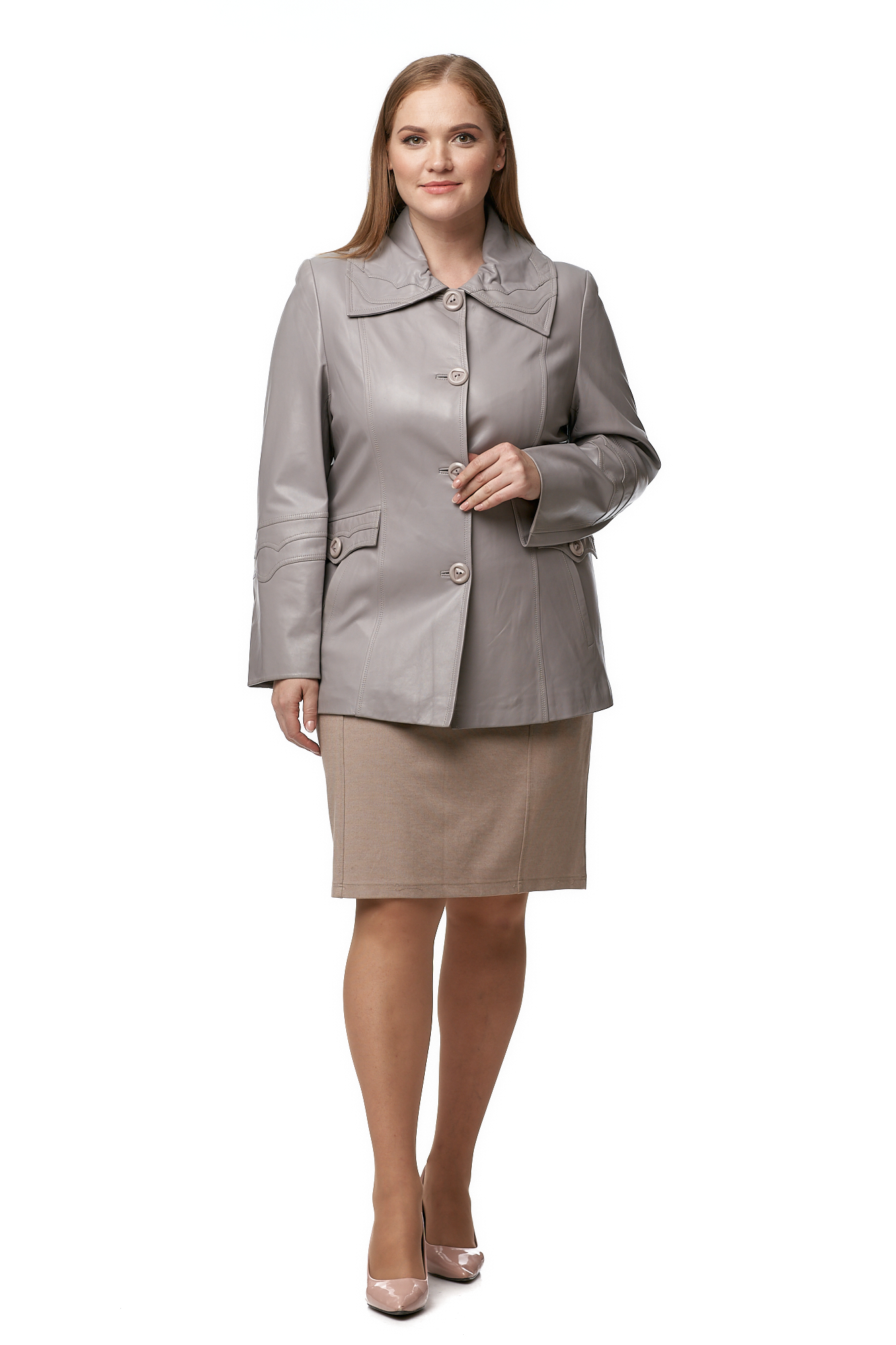 

Кожаная куртка женская МОСМЕХА 8014675 серая 60 RU, 8014675