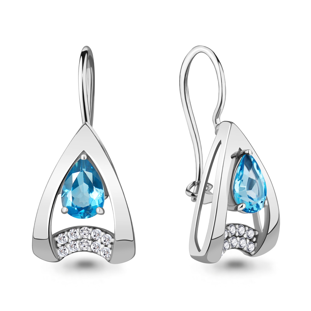 

Серьги из серебра с топазом\фианитом Aquamarine Aquamarine 4774705А_925_р, 4774705А_925_р