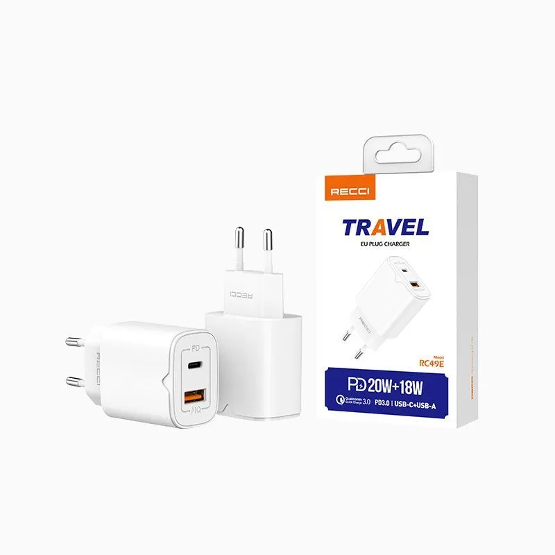 

Сетевое зарядное устройство для iPhone и Android USB - Type C, QC + PD 3.0 RECCI 20W