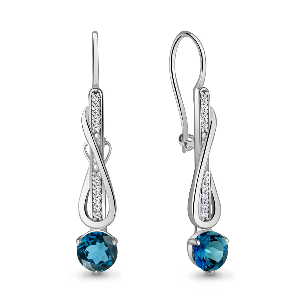 

Серьги из серебра с топазом\фианитом Aquamarine Aquamarine 4774308А_925_р, 4774308А_925_р