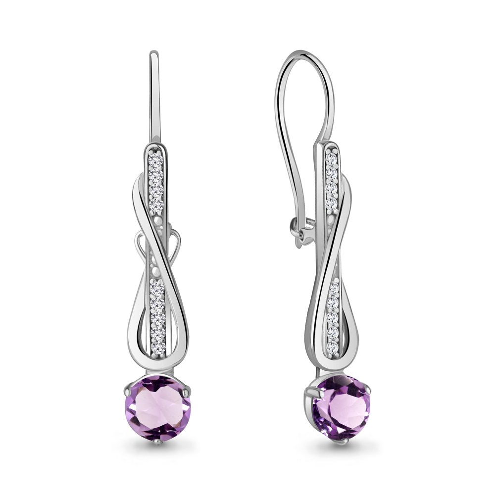 

Серьги из серебра с аметистом\фианитом Aquamarine Aquamarine 4774304А_925_р, 4774304А_925_р