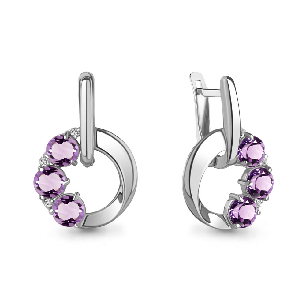 

Серьги из серебра с аметистом\фианитом Aquamarine Aquamarine 4774104А_925_р, 4774104А_925_р