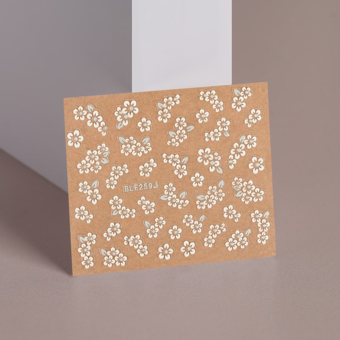 Наклейки для ногтей «Цветы», 3D, фасовка 6 шт, цвет белый/серебристый, (6шт.) светоотражающие наклейки смайлы d 6 5 см 4 шт на листе белый