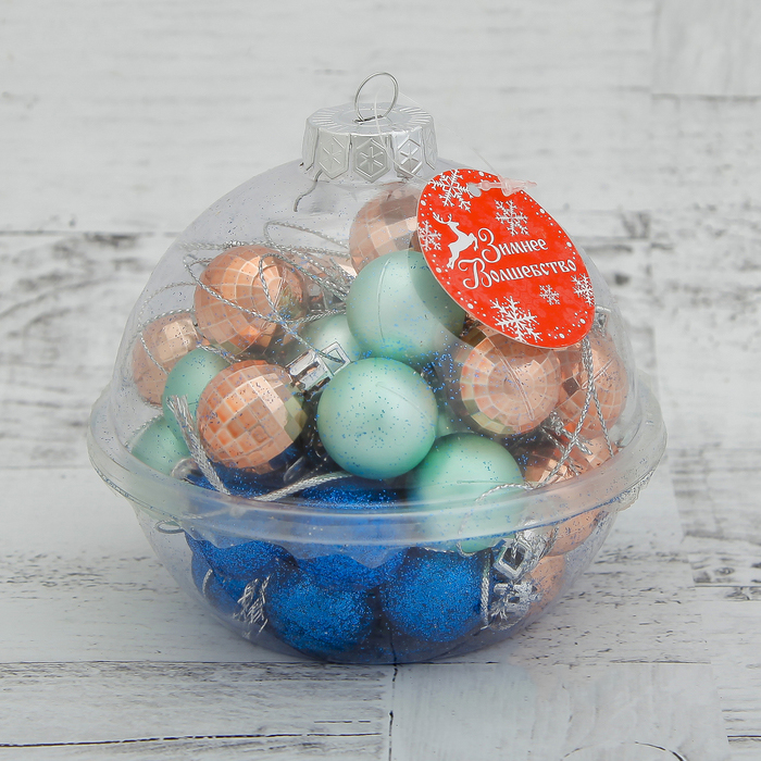 фото Набор елочных шаров зимнее волшебство малышки в шарике, d 2,5 см, 40 шт, бронзово-синий