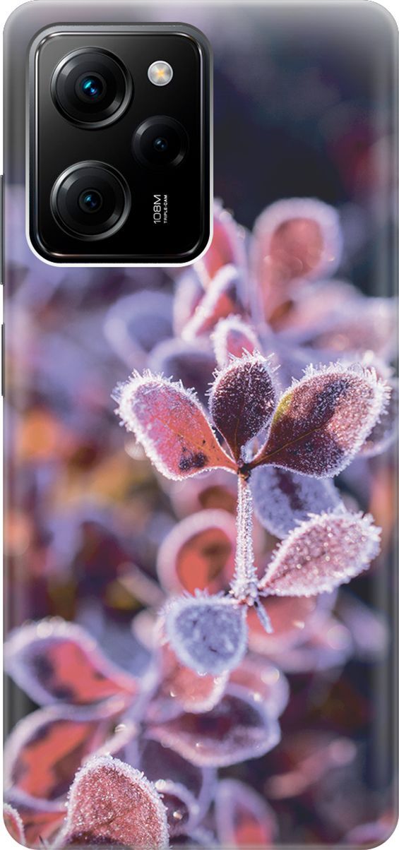

Чехол на Xiaomi Poco X5 Pro 5G с принтом "Иней на листочках", Розовый;черный, 158249