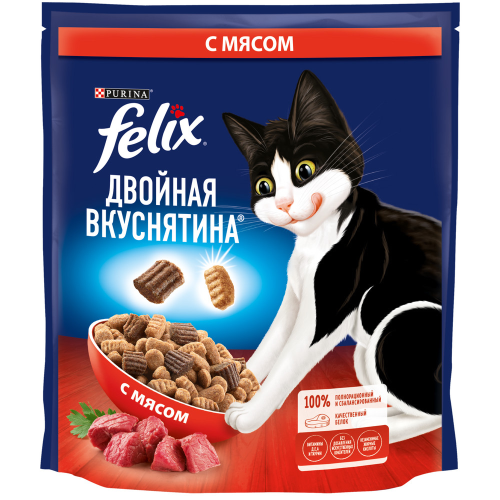 фото Сухой корм felix двойная вкуснятина для взрослых кошек, с мясом, 600 г