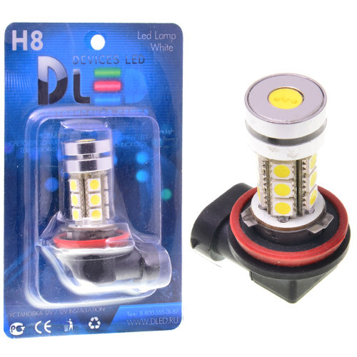 фото Светодиодная автомобильная лампа h8 - 15 smd 5050+3w (1 лампа в упаковке) dled