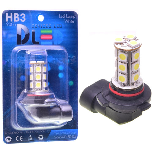 фото Светодиодная автомобильная лампа hb3 9005 18 smd 5050 (1 лампа в упаковке) dled