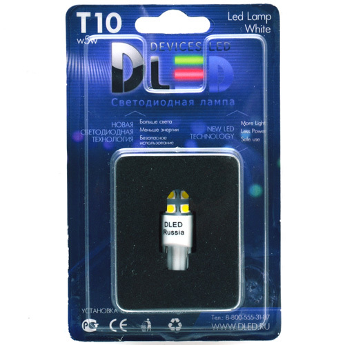 

Светодиодная автомобильная лампа DLed T10-W5W-4 SMD 3528 односторонняя Комплект 2 лампы., DLed T10 - W5W - 4 SMD 3528 односторонняя