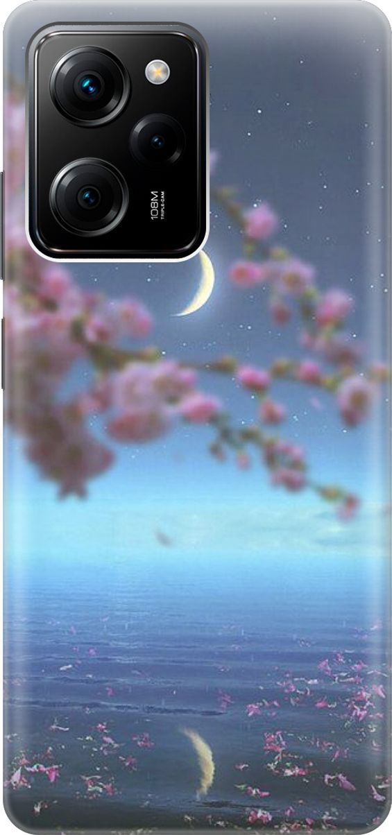 

Чехол на Xiaomi Poco X5 Pro 5G с принтом "Месяц и сакура", Белый;голубой, 158254