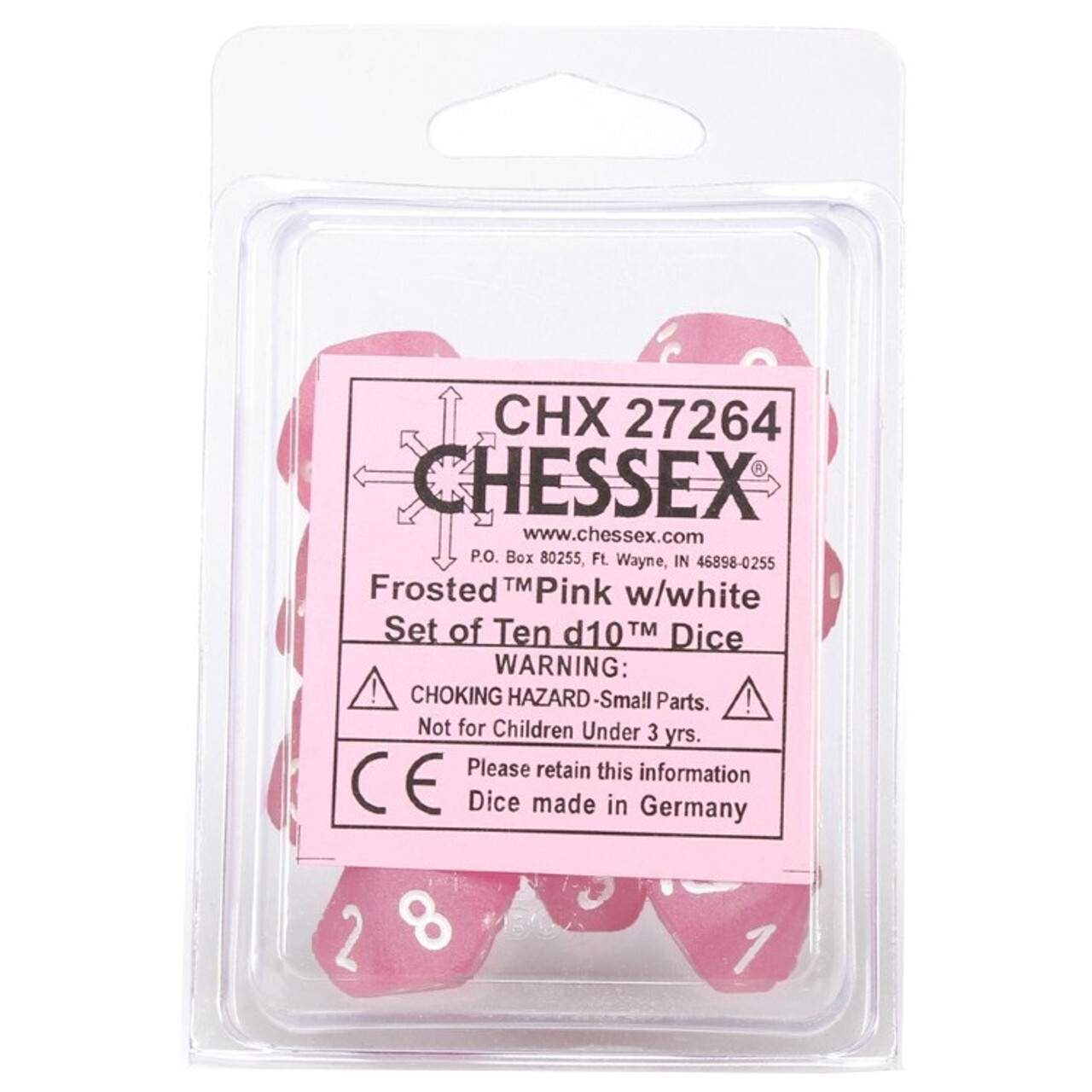 Набор кубиков Chessex 10-D10 set Frosted Pink-White