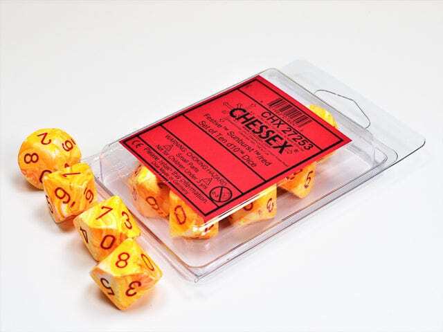 Набор кубиков Chessex 10-D10 set Festive Sunburst - Red