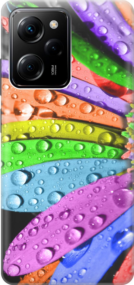 

Чехол на Poco X5 Pro 5G "Разноцветные листья в каплях", Зеленый;красный, 158252