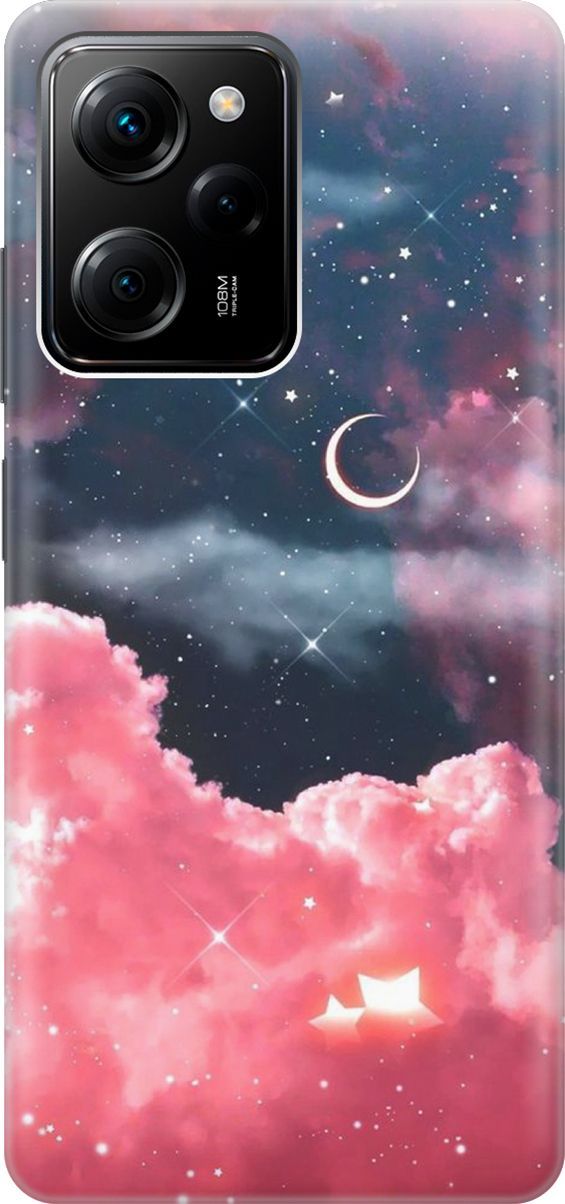 

Чехол на Xiaomi Poco X5 Pro 5G с принтом "Месяц и розовые облака", Розовый;синий, 158254