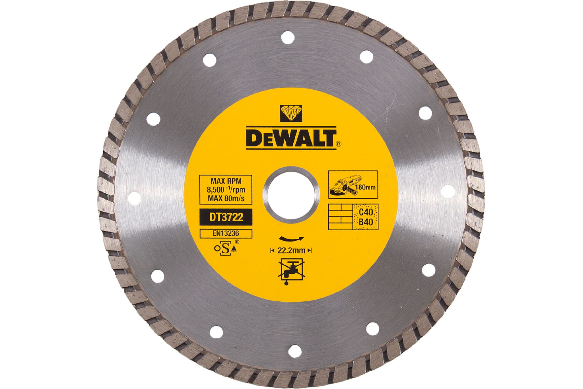 фото Алмазный диск dewalt 180х22.2мм турбо (dt 3722)