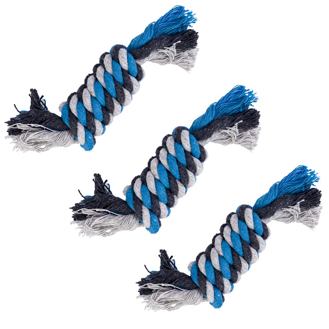 Игрушка для собак веревочная с усиленным центром DUVO+, голубая, 13см, 3шт